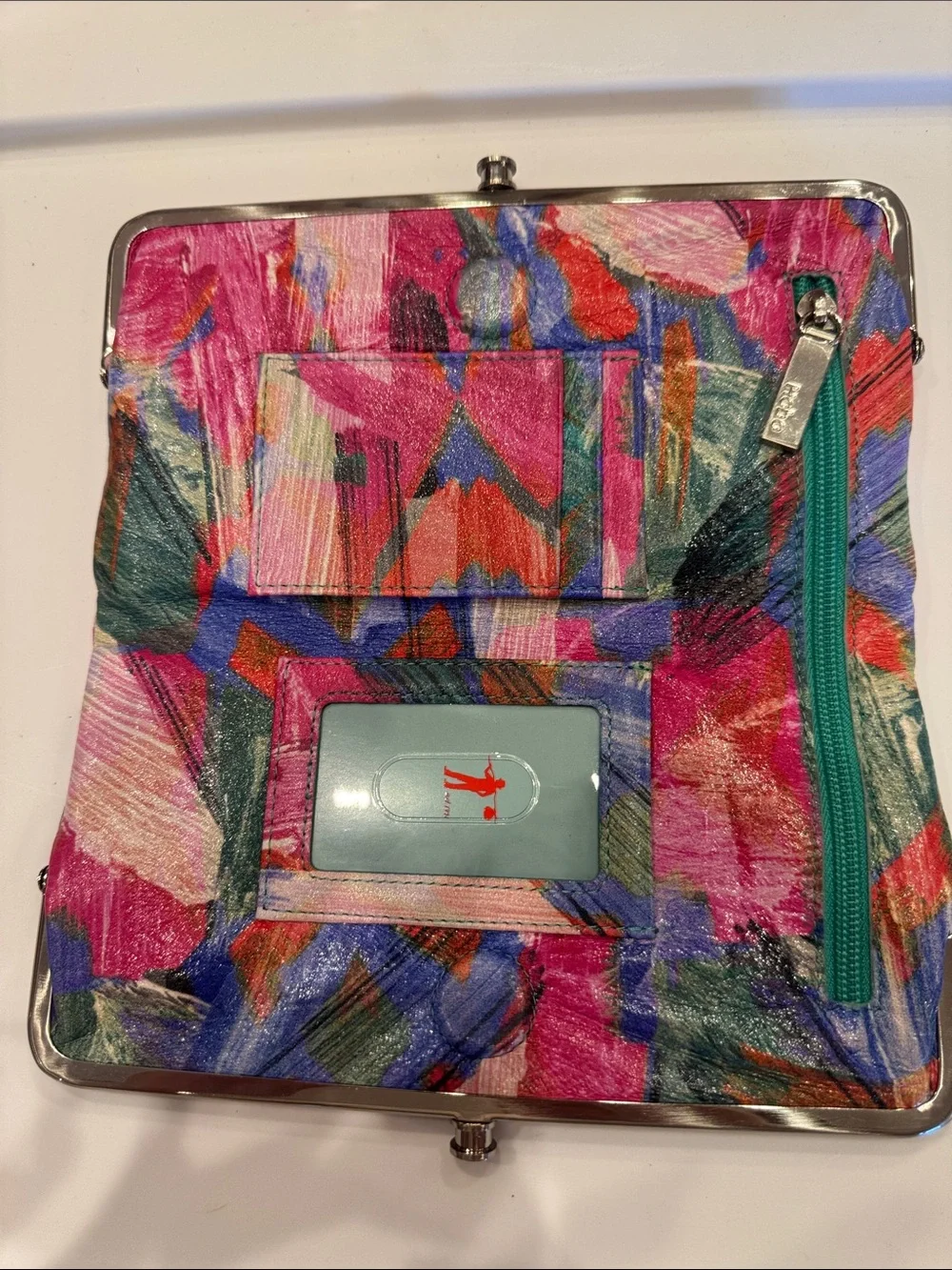 HOBO Pink Multi Abstract Print Metal-Trim Clutch Wallet